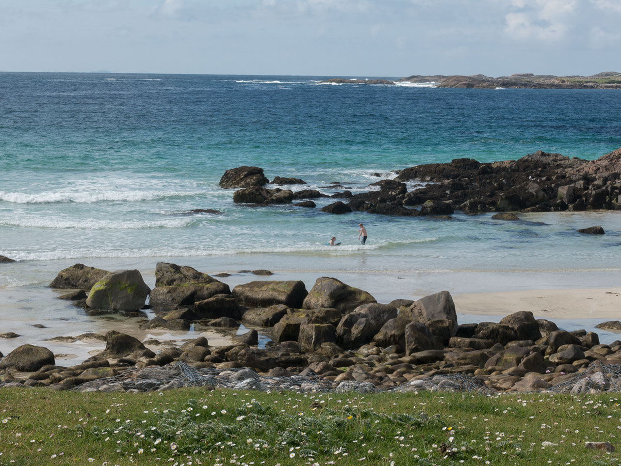 Kids playing on the beach on the Isle of Lewis